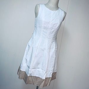 Nine West white eyelet & beige trim dress